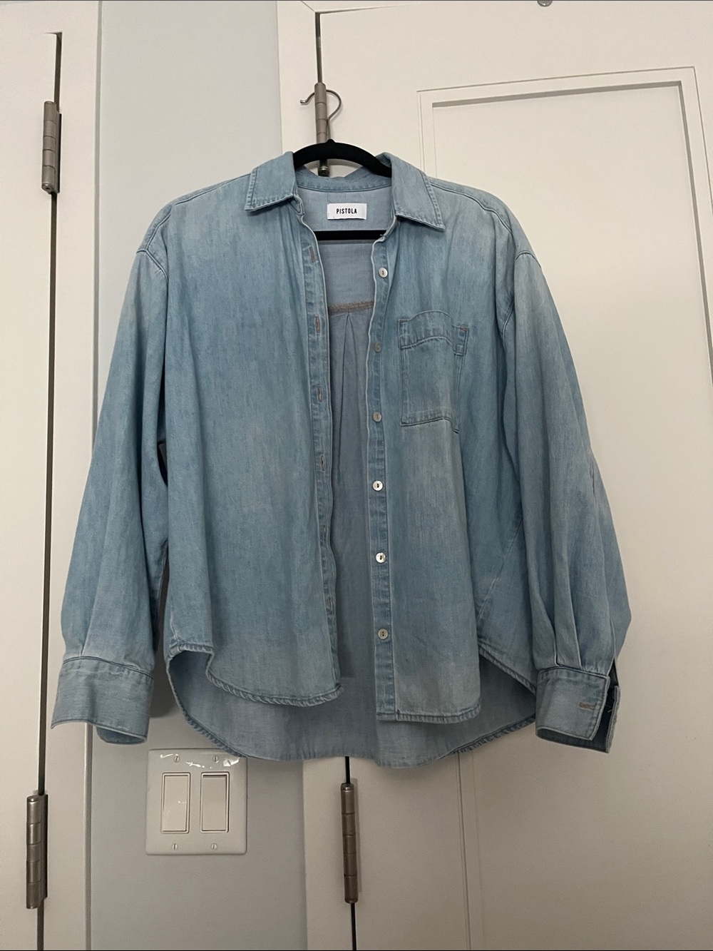 pistola faded light blue denim overshirt